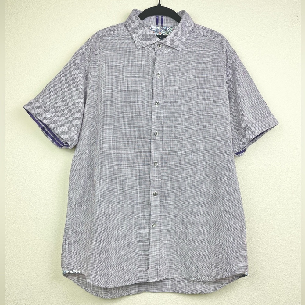 Robert Graham Men's XL Massimo Tailored Fit Linen Blend Shirt Purple Flip Cuff